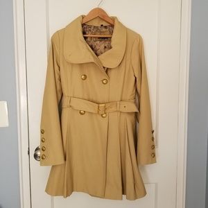Guess Belted Double Breasted Pleated Trench Coat